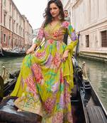 Lemon embroidered chinon anarkali suit