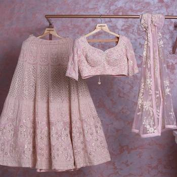babypink georgette wedding lehenga choli with embroidered dupatta 1