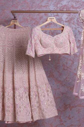 babypink georgette wedding lehenga choli with embroidered dupatta