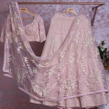 babypink georgette wedding lehenga choli with embroidered dupatta 2