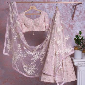 babypink georgette wedding lehenga choli with embroidered dupatta 3
