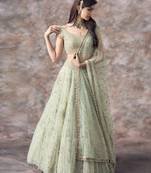 PISTA EMBROIDERY NET RUFFLE LEHENGA CHOLI WITH DUPATTA