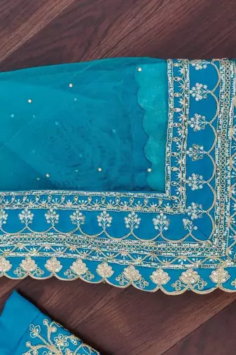 blue malai silk lehenga choli with cording embroidery and dupatta