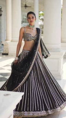 black organza silk lehenga choli with mirror embroidery dupatta 3