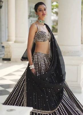 black organza silk lehenga choli with mirror embroidery dupatta 4
