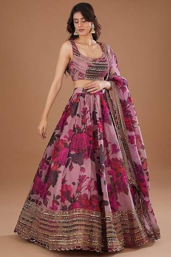 multicolor georgette lehenga choli with embroidered fancy dupatta
