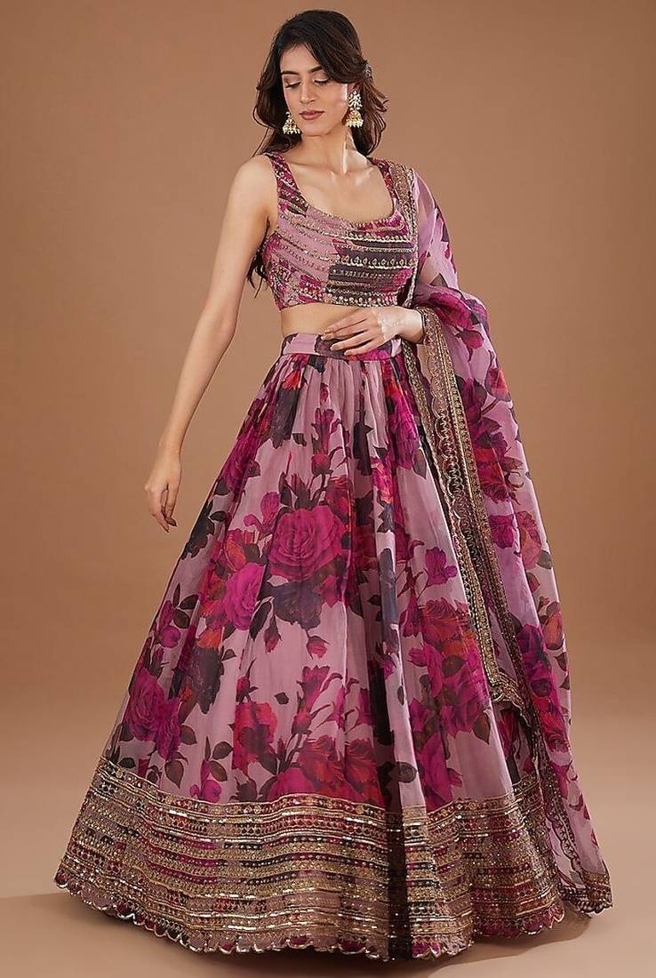 MULTICOLOR GEORGETTE DIGITAL EMBROIDERY LEHENGA CHOLI WITH DUPATTA