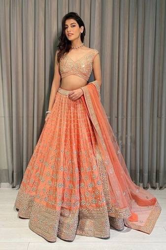 orange silk lehenga choli with embroidered fancy dupatta set
