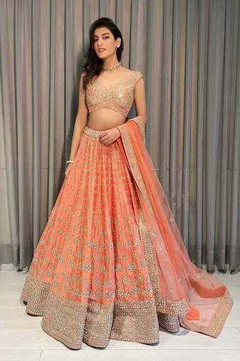ORANGE EMBROIDERY DEVSENA SILK LEHENGA CHOLI WITH DUPATTA