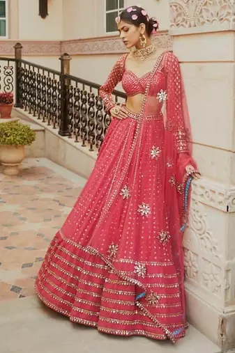 RED EMBROIDERY GEORGETTE FASHION LEHENGA CHOLI WITH DUPATTA