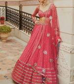 RED EMBROIDERY GEORGETTE FASHION LEHENGA CHOLI WITH DUPATTA