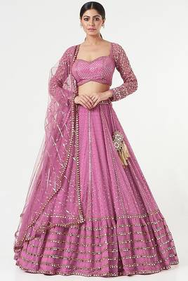 pink georgette lehenga choli with embroidered fancy dupatta 4