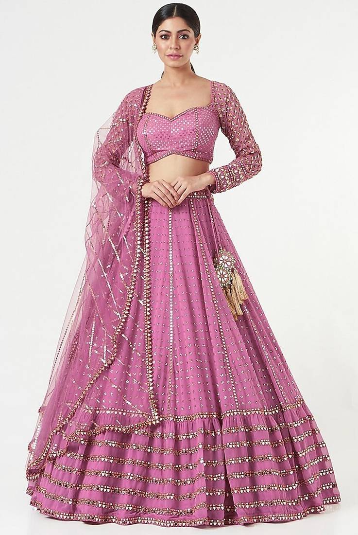 PINK EMBROIDERY GEORGETTE FASHION LEHENGA CHOLI WITH DUPATTA