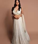 WHITE EMBROIDERY GEORGETTE FASHION LEHENGA CHOLI WITH DUPATTA