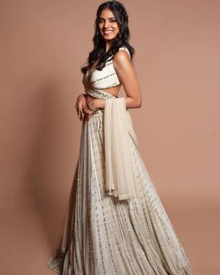 white embroidered georgette lehenga choli with dupatta 2