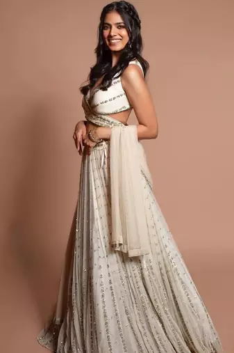 white embroidered georgette lehenga choli with dupatta