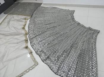 grey georgette lehenga choli with mirror blouse and embroidered dupatta 4