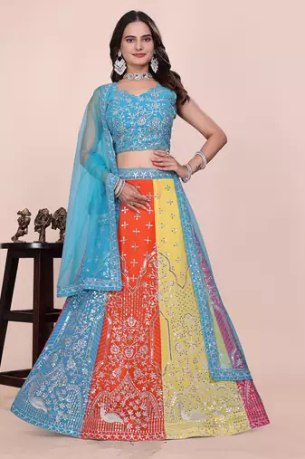 Multicolor Panelled Festive Lehenga