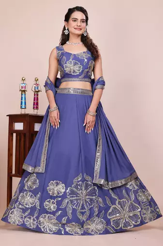 blue Sequined Lehenga Choli with dupatta