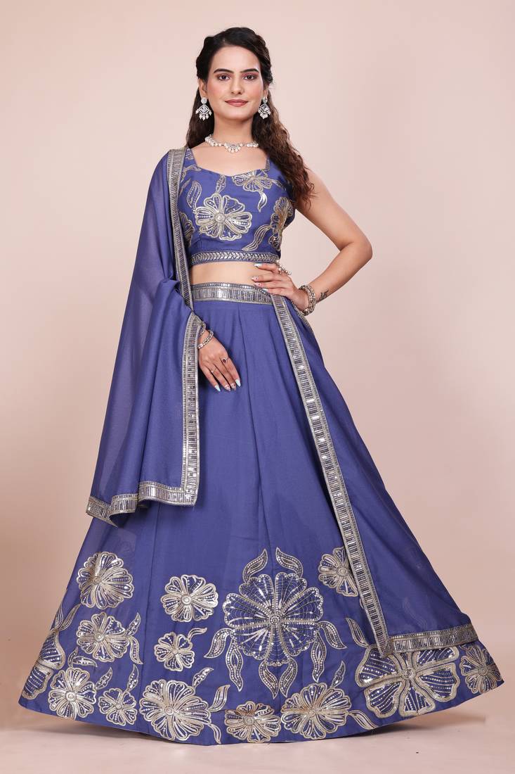 blue Sequined Lehenga Choli with dupatta