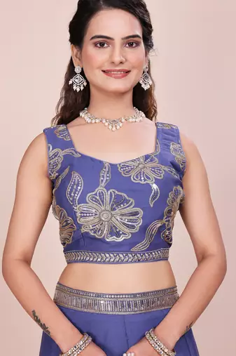 steel blue sequined lehenga choli with dupatta
