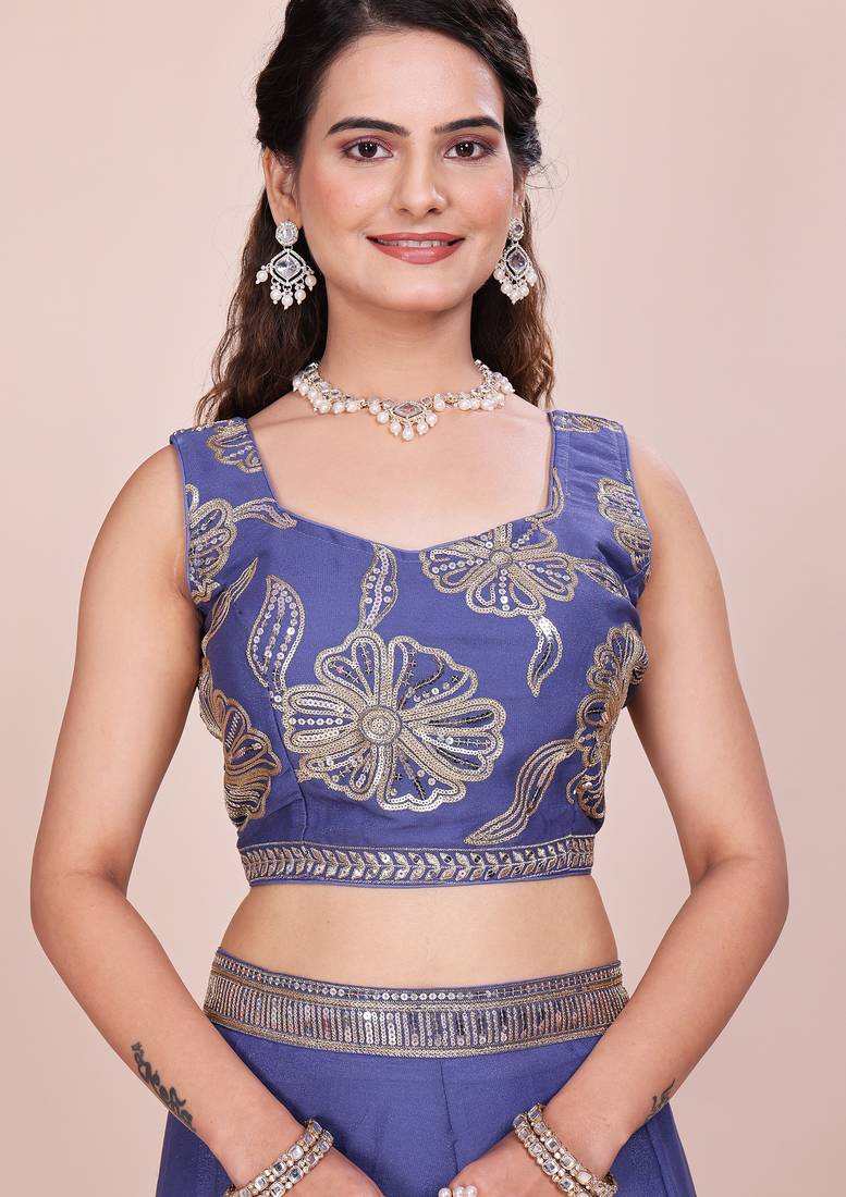 blue Sequined Lehenga Choli with dupatta