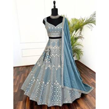 steel blue sequin embroidered lehenga choli set 2