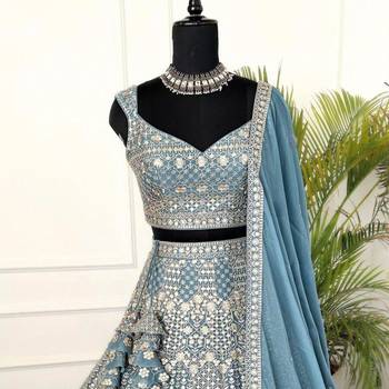 steel blue sequin embroidered lehenga choli set 3