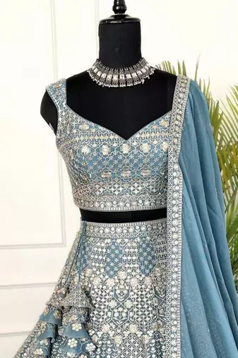 steel blue sequin embroidered lehenga choli set