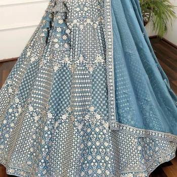 steel blue sequin embroidered lehenga choli set 4