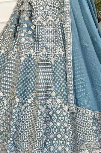 steel blue sequin embroidered lehenga choli set