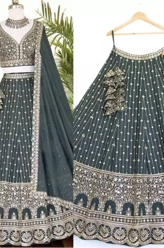 Emerald Green Ornate Lehenga Set