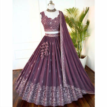wine embroidered lehenga choli set with dupatta 4