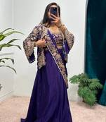 Purple COlor Chinnon Silk blend Embroidery Work Party Wear Ready To Wear Saree 