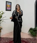 Black Color Chinnon Silk blend Fancy Ready To Wear Wedding Wear Saree