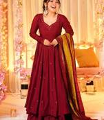 Women's Beautiful Printed Work Viscose Fabric Flared Anarkali Palazzo and Dupatta Set