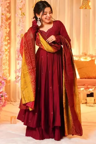 Women's Beautiful Printed Work Viscose Fabric Flared Anarkali Palazzo and Dupatta Set