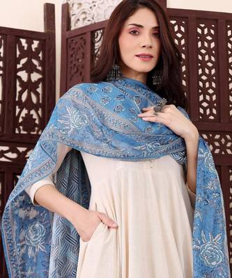 Women's Beautiful Solid Chanderi Silk Fabric Flared Anarkali Pant and Dupatta Set 2