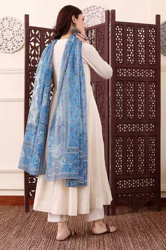 Women's Beautiful Solid Chanderi Silk Fabric Flared Anarkali Pant and Dupatta Set