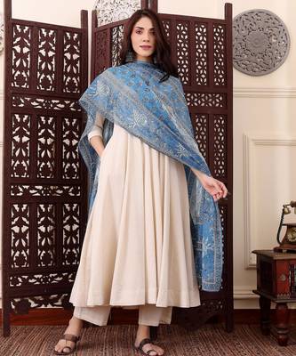 Women's Beautiful Solid Chanderi Silk Fabric Flared Anarkali Pant and Dupatta Set 5