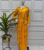 Yellow Color Chinnon Silk Ready To Wear Saree With Koti 