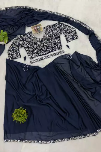 dark blue premium rangoli silk party wear pre draped saree
