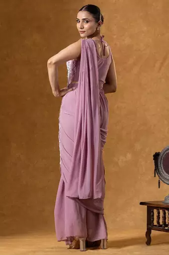 onion faux georgette embroidery work pre stitched saree