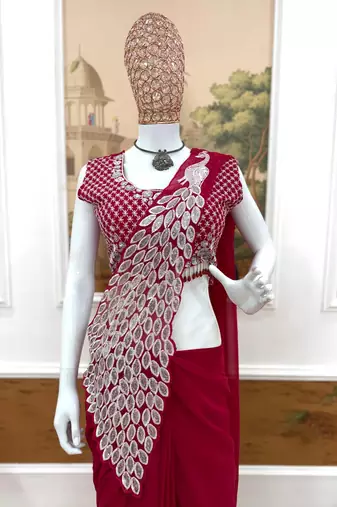 rani faux georgette embroidery work pre stitched saree