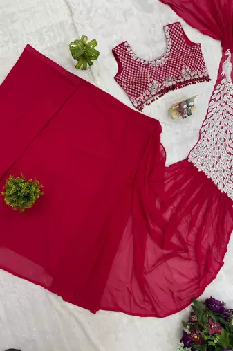 rani faux georgette embroidery work pre stitched saree
