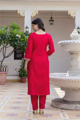 Women's Beautiful Embroidery Work Viscose Chanderi Fabric Straight Kurta Pant and Dupatta Set