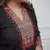 Black rayon calf length solid 3/4 sleeve v-neck flared kurta suit set