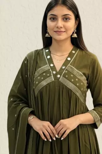 Beautiful green gorgeous mul cotton real mirror work suit set