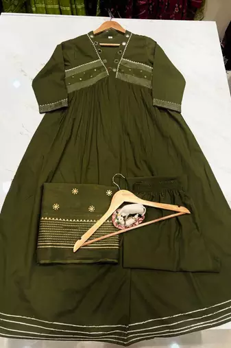 Beautiful green gorgeous mul cotton real mirror work suit set
