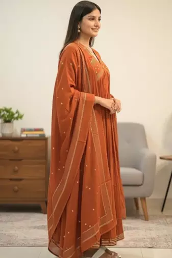 Beautiful orange gorgeous mul cotton real mirror work suit set